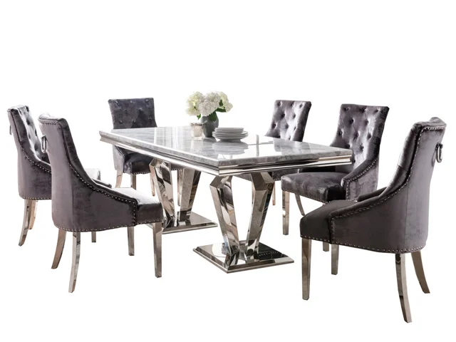 ARTURO DINING TABLE 2000 & 6 CHARCOAL BELVEDERE CHAIRS