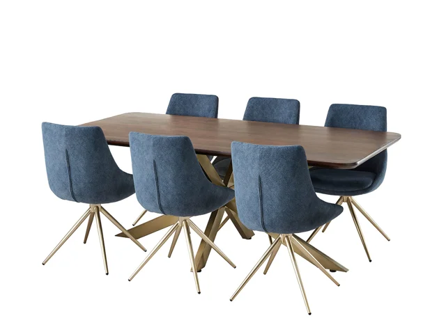 DINING TABLE WITH 6 RAYA CHAIRS IN NAVY